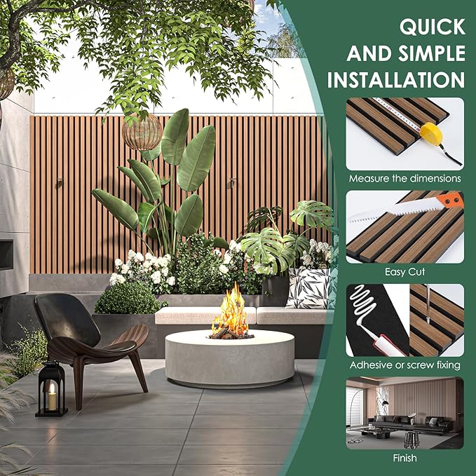 4-Piece Wood Slat Acoustic Panels for Stylish Interior Decor & Noise Reduction - 94.5" x 7.9" 3D Solid Wood Wall Panels for Ceiling and Wall, Covers 20.66 Sq Ft, Walnut