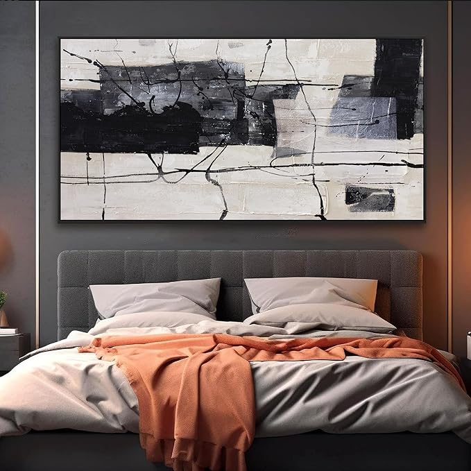 Large Abstract Wall Art Wall Decor Black And White Wall Art Canvas Picture Painting Artwork For Bedroom Dinning Room Framed Canvas Art Modern Home Decoration 29x58 In