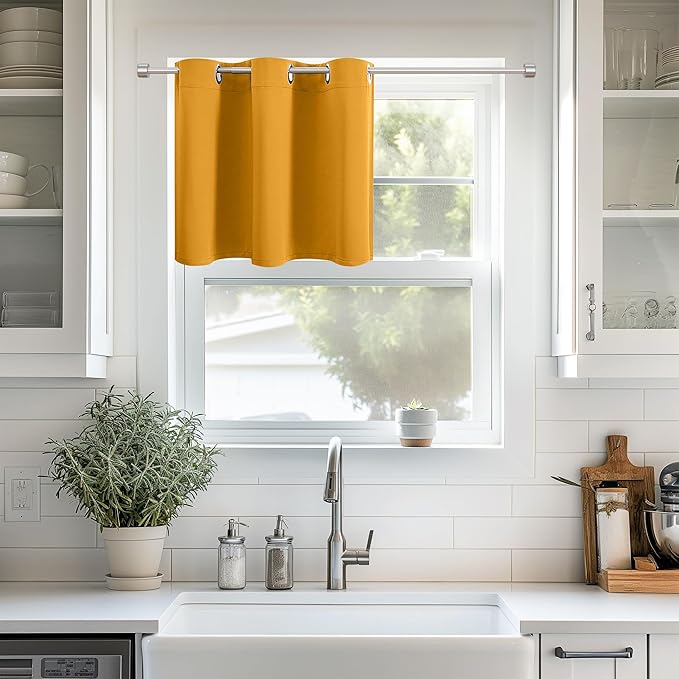 ChrisDowa Blackout Curtains 36 Inches Long for Living Room, Grommet Thermal Insulated Room Darkening Curtains for Bedroom (1 Panel Set, Mustard Yellow, 42W x 36L)