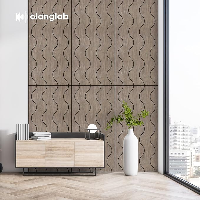 Olanglab Wood Veneer Wall Panels 6 Pack, 24‘’X48‘’ Sound Absorbing Panels for Noise Reduction, Wave