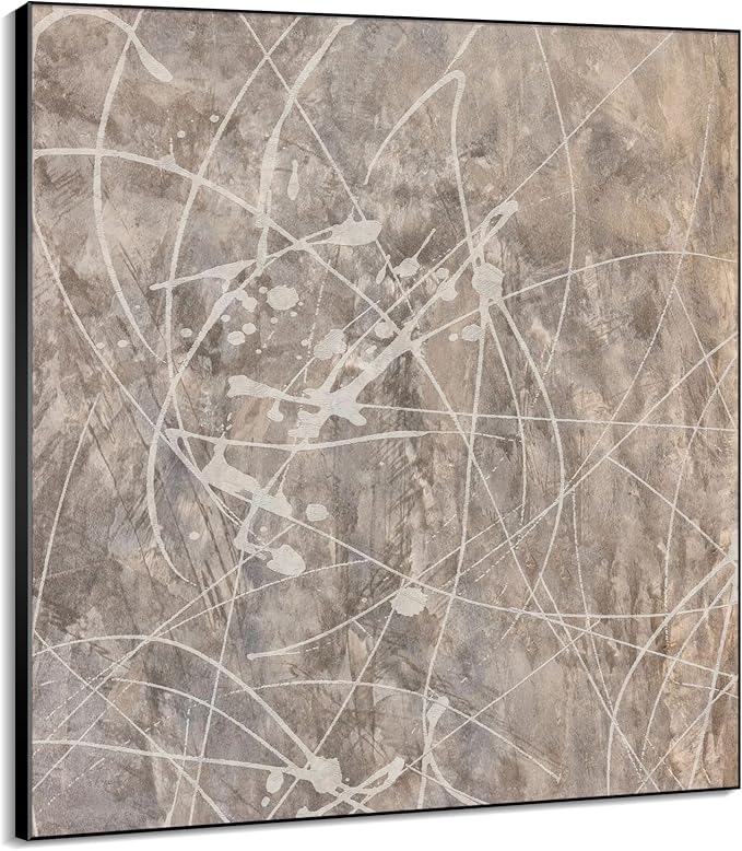 72"x72" XL Framed Wall Art - Splatter Beige and Gray Graffiti Style (Frame Assembly Required)