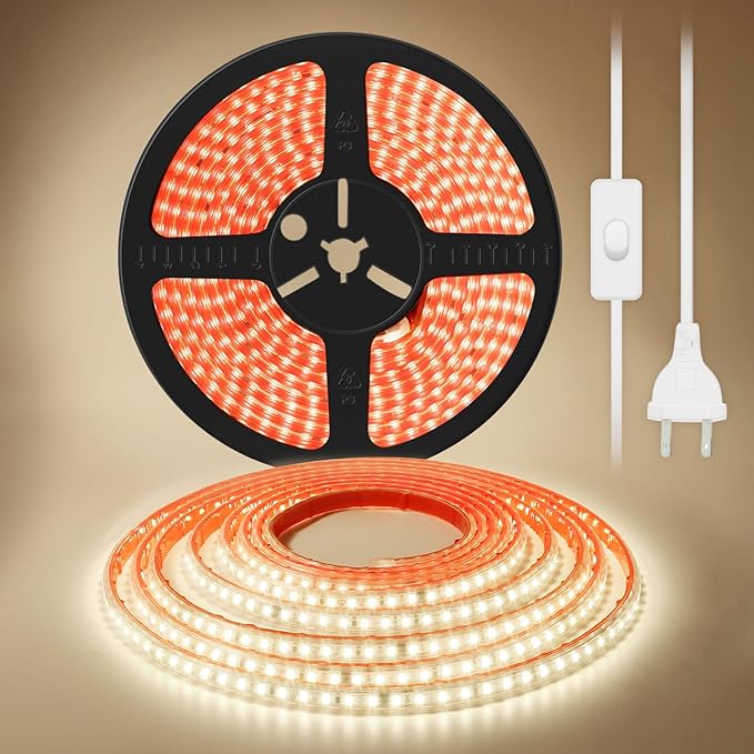 LED Strip Lights Outdoor Waterproof 32.8ft AC 110V Tape Light LED Rope Lights 2835 Adhesive Cuttable LED Light Strip 120 LEDs/M White 4000K with US Plug for Cabinet Bedroom Lights