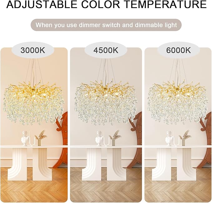 Modern Crystal Chandelier, 23.6" Luxury Gold Tree Branch Chandelier 6-Light Raindrop Chandeliers Modern Chandeliers for Dining Room Kitchen Bedroom Living Room High Ceiling, Branch & Height Adjustable