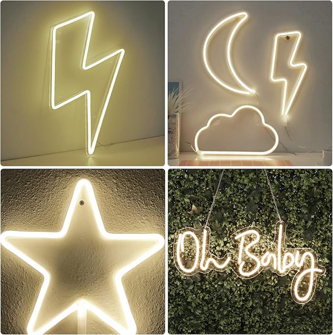 Neon Rope Lights, 16.4ft Rope Lights with Dimmable Remote and Adapter, Waterproof Flexible Smart Led Strip Lights for Bedroom, Super Bright DIY Neon Sign, Indoor Outdoor Wall Decor Warm White