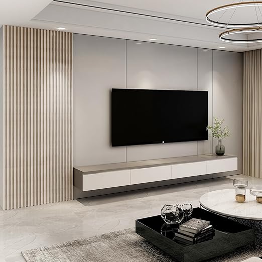 Art3d 8-Pack 96 x 6in. WPC Acoustic Slat Wall Panel for Modern Interior Decor, TV Background, Living Room, White Ash