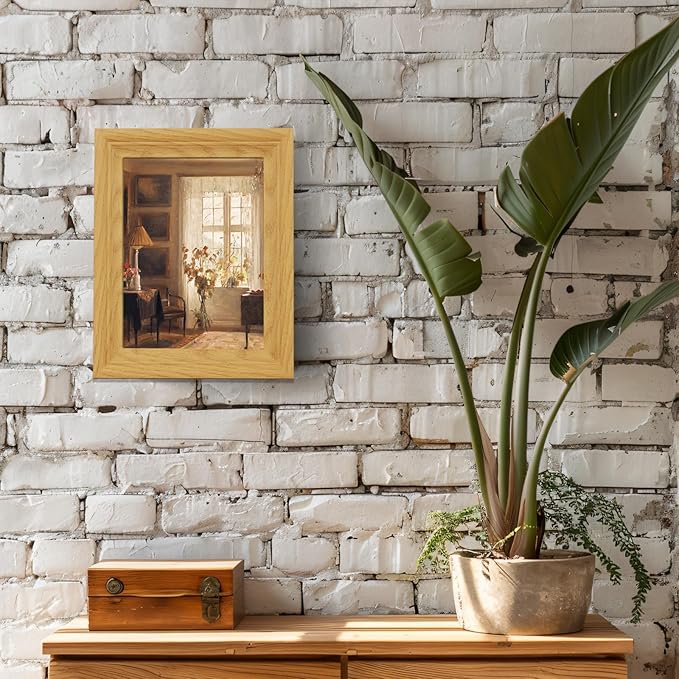 Brivoria Framed Canvas Wall Art Vintage Decor, Scandinavian Home Interior with Sunlit Window, Indoor Plants and Warm Autumn Light for Bedroom Kitchen Bookshelf Office or Tabletop Fall Display, 8"x10"