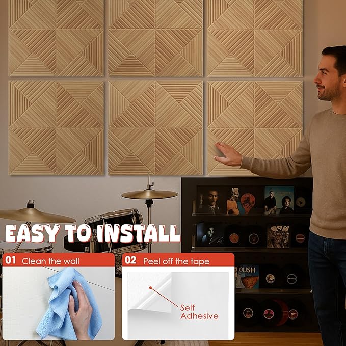 6 Pack Large Acoustic Panels,23.6 x 23.6 Inches Soundproof Wall Panels,Decorative Sound Panels,Self-Adhesive Acoustic Wall Panels,Decorative Soundproof Panels for Home Studio Office,Log color