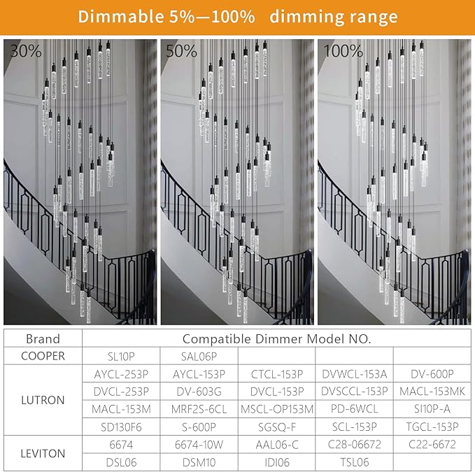 36-Light Modern Living Room Chandelier Black Crystal Ceiling Pendant Lights LED Dimmable 216W 6000K Staircase Large Chandeliers for Entryway Lobby Foyer High Ceiling Chandeliers