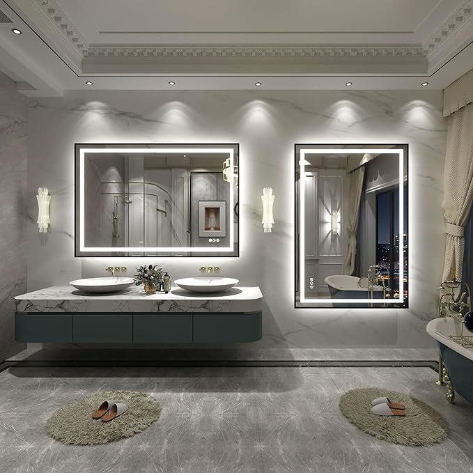 50x36 Framed LED Bathroom Mirror, Large Dimmable Vanity Mirror with Lights, Backlit and Front Lighted Mirror for Wall, Anti-Fog, Shatter-Proof, Memory(Vertical/Horizontal)