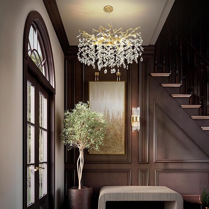 Modern Crystal Chandelier, 30" Chandeliers for Dining Room,Gold K9 Crystal Tree Branches Crystal Chandelier,10-Light Living Room Chandeliers, for Entryway, Foyer, Bedrooms, Bathroom