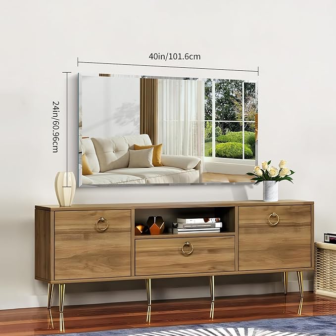 Beveled Bathroom Mirror, 24x40 Large Frameless Mirrors for Over Sink, Upgraded Shatterproof Beveled Frameless Vanity Mirror for Bathroom,Bedroom,Living Room and Entryway