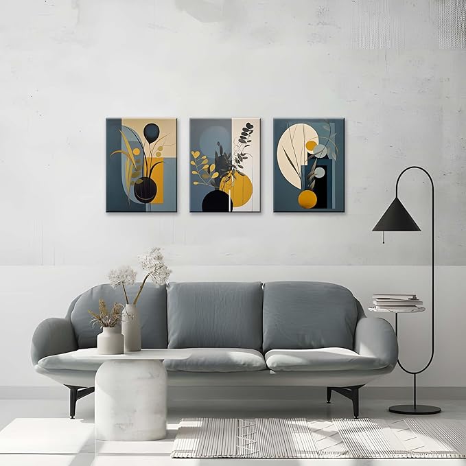 NAN Wind Abstract Boho Wall Art Minimalist Geometric Wall Decor Leaves Wall Art Boho Leaf Eucalyptus Mid Century Modern Prints Bohemian Posters for Living Room Bedroom Kitchen Office Home Decor