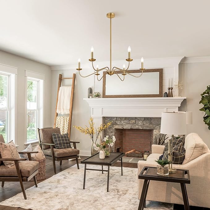 Jonsi Modern Gold Chandelier for Dining Room,35 Inch Brushed Brass Chandelier Light Fixture, Dining Room Light Fixtures Over Table