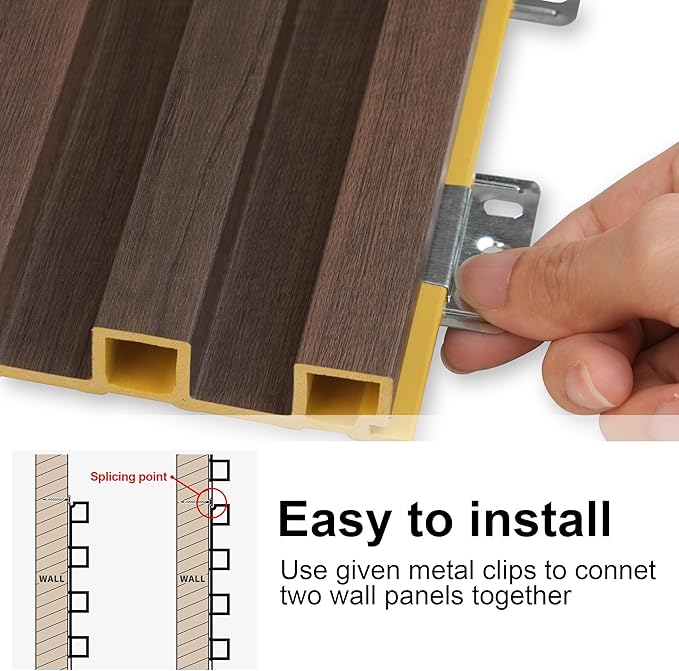 8-Pack WPC Slat Wall Panels - 3D Wall Panels, Water-Proof and Easy Installation, Accent Slat Wall Paneling for Living Room, Office,Walnut, 96 x 6.6 Inch