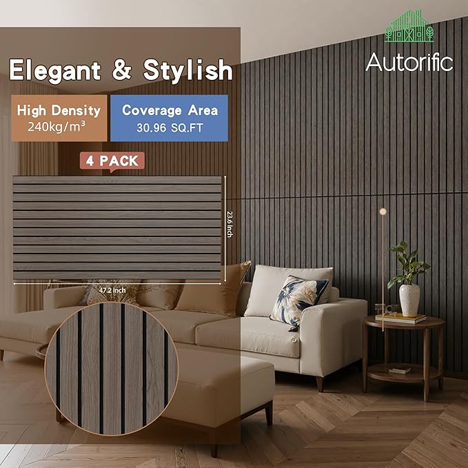 4 Pack Acoustic Panel, 47.2”x23.6” Acoustic Panels for Wall, Decorative Large Acoustic Panels with Wood Finish, for Office,Home Theater,Studio,Living Room, Walnut