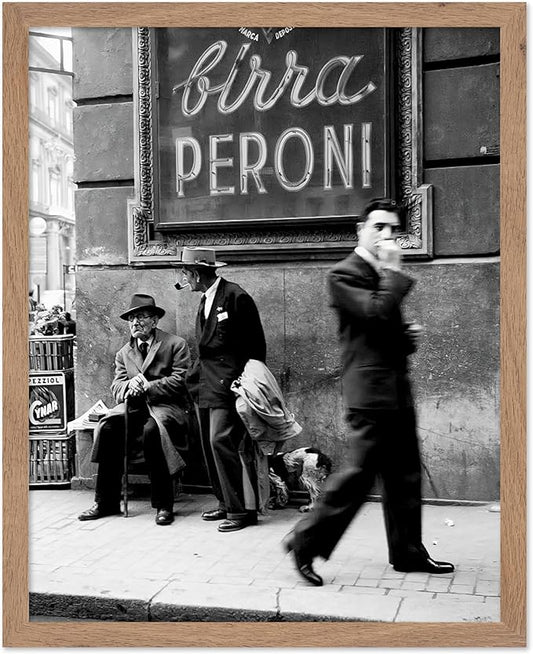 Poster Master Vintage Photograph Poster - Travel Print - Men in a Street of Napoli, Italy, Black & White, Minimalist - Gift for Artist, Friend - Wall Decor for Home, Office, 16x20 Beige Framed