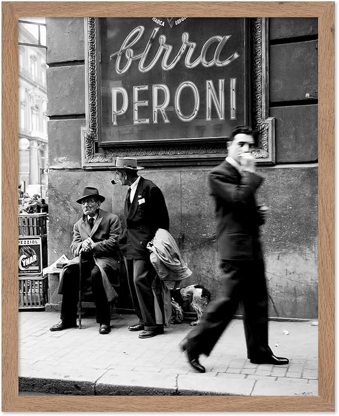 Poster Master Vintage Photograph Poster - Travel Print - Men in a Street of Napoli, Italy, Black & White, Minimalist - Gift for Artist, Friend - Wall Decor for Home, Office, 8x10 Beige Framed