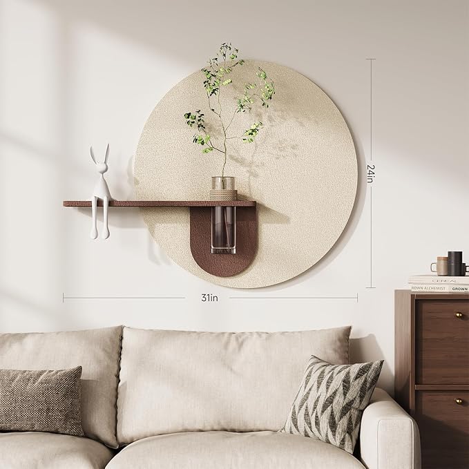 3D Textured Neutral Abstract Wall Art with Vase, Modern Minimalist Round Paintings Artwork for Walls, Boho Cream Geometric Wall Decor for Living Room, Hallway, Dining Room, Bedroom, Office, 24x31 Inch