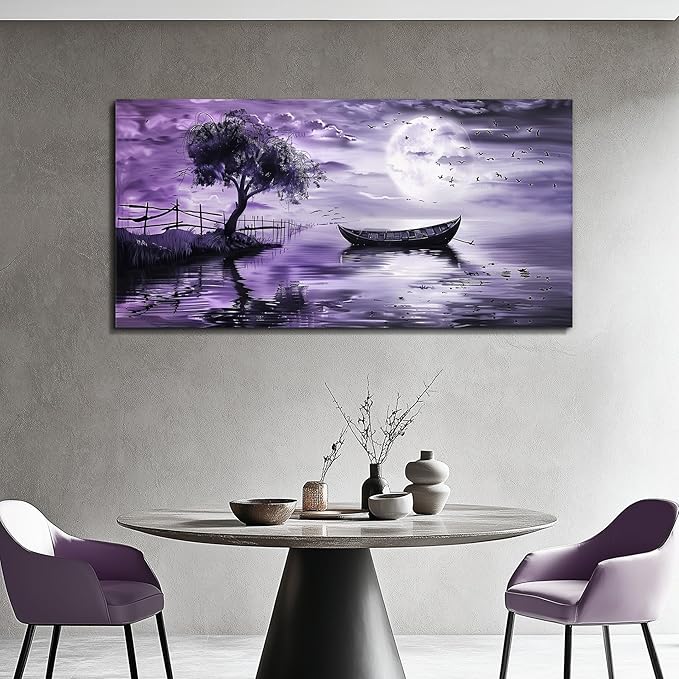 KELIYUAN Canvas Wall Art For Living Room Large Wall Decor For Bedroom Office Decoration Landscape Pictures Modern Purple Lake View Wall Painting Artwork Hotel Room Ready To Hang Home Decor 24x48 In