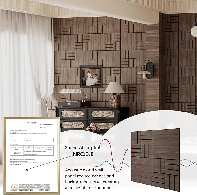 4 Packs Acoustic Wall Panels - Self-Adhesive 3D Wood Slat Wall Panel- Peel and Stick Sound Absorbing Panels for Noise Reducing - Feature Wall Decor for Home & Office