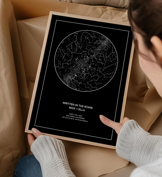CELESTORY Custom Star Map Framed Night Sky Print Constellation Map Star Chart Gift Wall Art Poster Personalized Star Map for Specific Date Unique Gifts for Him Meaningful Gifts for Her - Pitch Black