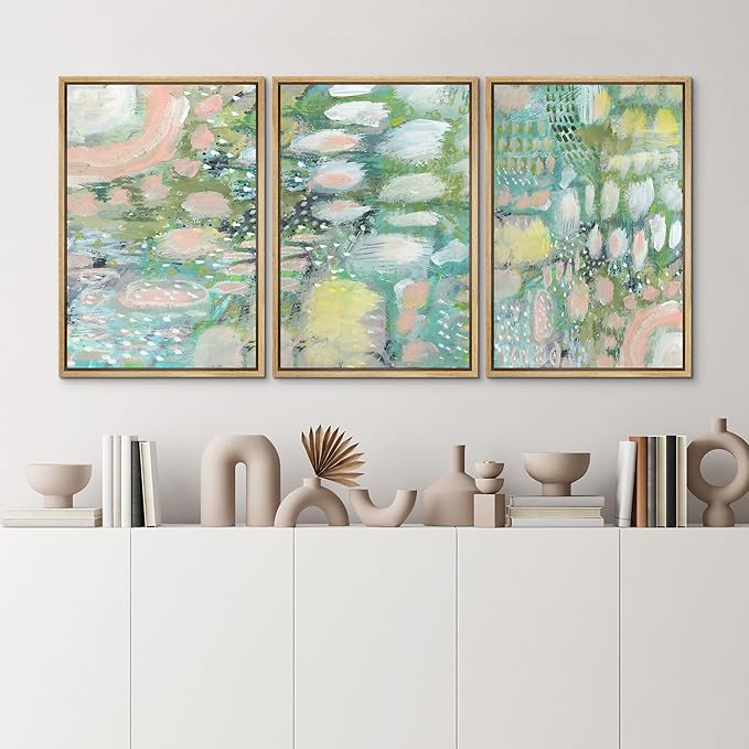 MUDECOR Framed Wall Art Print Set Vibrant Textured Abstract Multi-Colored Illustrations Modern Art Boho Decorative Colorful Chic for Living Room, Bedroom, Office - 16"x24"x3 Natural