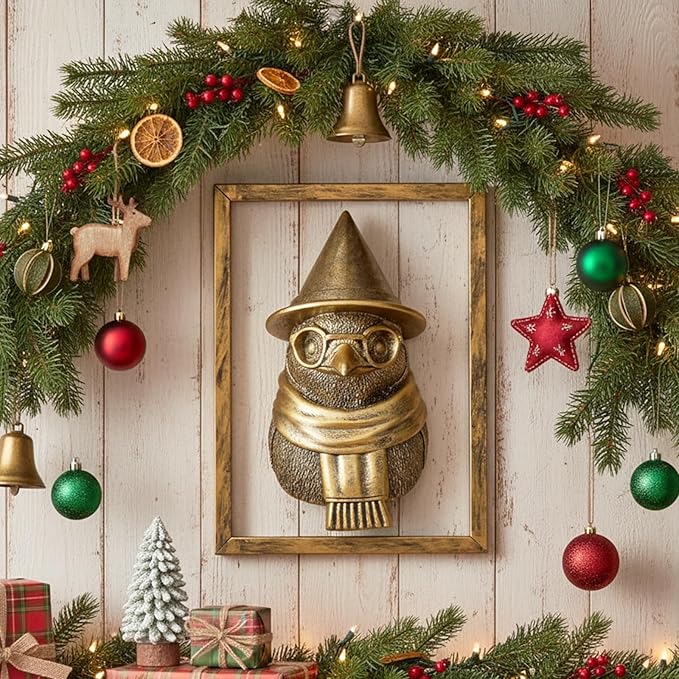 Newinhome Animal Heads Wall Decor (Includes Metal Frame) Resin Animals Sculptures Head Wall Hanging Decoration Gold vintage Wall Sculpture for Living Room Bedroom Office (Penguin)