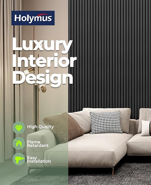 4 PCS Wood Slat Wall Panels, 92.5 x 11 Inch Sound Proof Panels for Walls, Wood Wall Panels for Interior Wall Decor for Home, Office, Studio (Matte Grey)