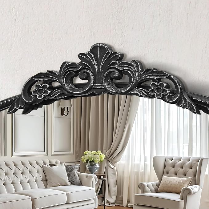 Micasso Large Vintage Black Mirror: 40" x 30" French Baroque Antique Mirror - Traditional Ornate Decorative Arched Mirrors for Wall/Bathroom/Entryway/Fireplace/Hallway - Home Decor for Living Room