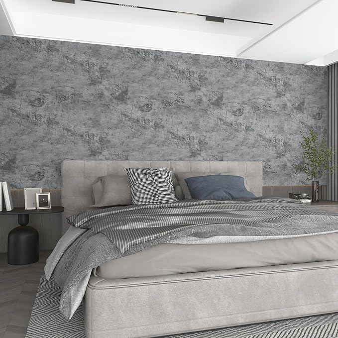 BAYYA Concrete Wallpaper Cement Contact Paper Dark Grey Wallpaper Peel Stick Countertops 15.75" x 118.11" 3D Rustic Industrial Style Waterproof Removable Self Adhesive Vinyl Film for Bathroom Kitchen
