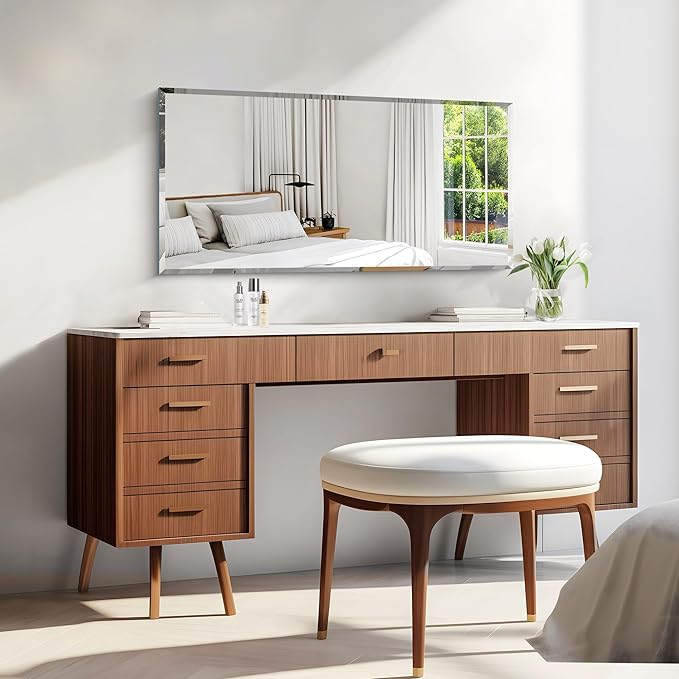 KOCUUY Beveled Mirror, 20x40 Inch Frameless Bathroom Mirror for Over Sink, Upgraded Shatterproof Beveled Unframed Design Mirror for Bathroom, Bedroom, Hang Horizontal/Vertical