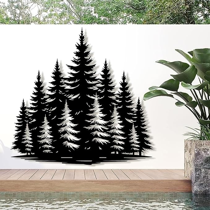lunwall Metal Pine Tree Wall Art, Metal Forest Wall Art, Pine Branch Wall Decor, Christmas Tree Wall Decor, Forest Wall Hanging, Nature Lover Gift (Style 9, 39" W x 38" H / 100 x 96 cm)