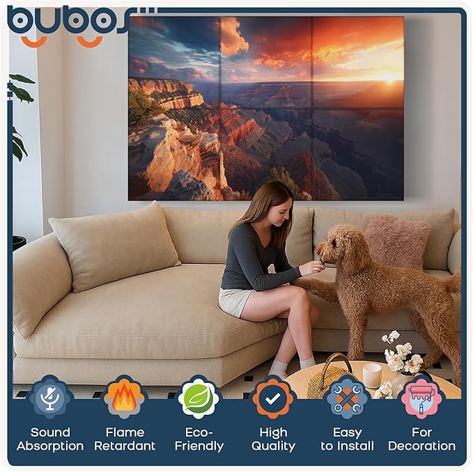 BUBOS 6 Pack Art Acoustic Panels Soundproof Wall Panel,70.8X47.2 Inches Large Sound Absorbing Panel,Self-Adhesive Decorative Acoustical Wall Panels, Acoustic Treatment for Home（Canyon Fire）