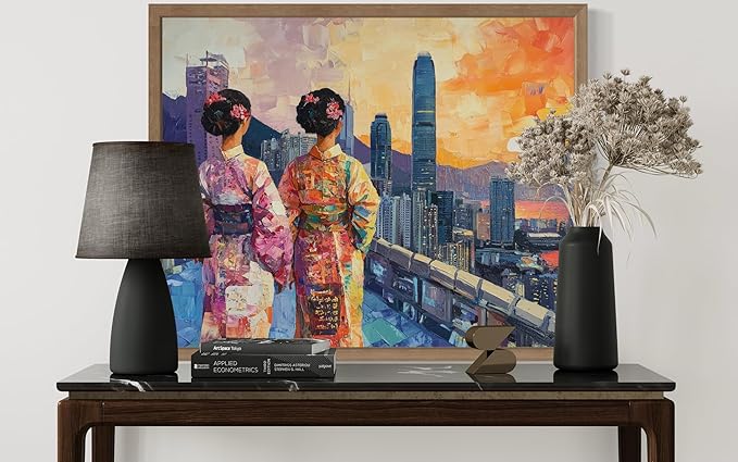 Hong Kong Art Print Poster, Asia Oriental Countries Culture Wall Art Asian Paintings for Bedroom Bathroom Living Room Decor 97 (Hong Kong, 11 x 14 inches, Wood Frame)