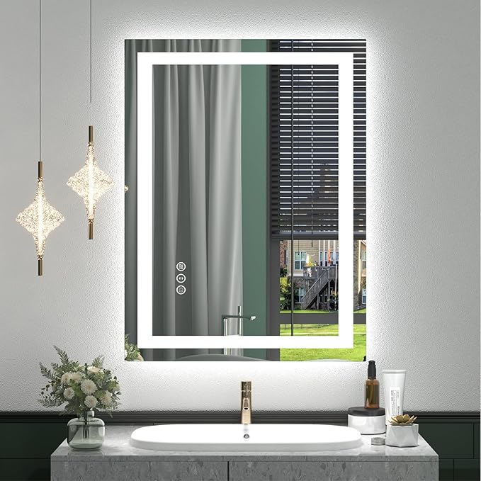 LED Lighted Bathroom Mirror 24x 32, Dimmable Vanity Mirror with Lights, Anti-Fog, ETL Listed (Backlit and Front Lighted)