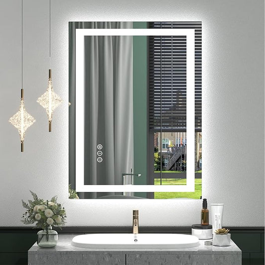 LED Lighted Bathroom Mirror 24x 32, Dimmable Vanity Mirror with Lights, Anti-Fog, ETL Listed (Backlit and Front Lighted)