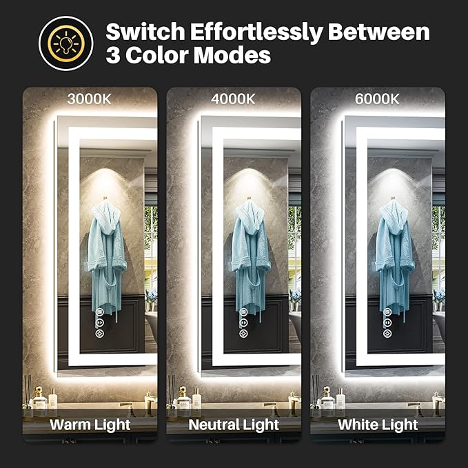 20"x28" LED Bathroom Mirror with Lights, Backlit & Front Lit, Anti-Fog Lighted Bathroom Vanity Mirror for Wall, Memory Function, Dimmable, HD Tempered Glass, Shatter-Proof