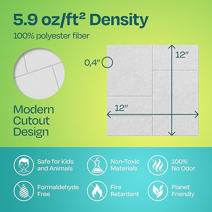Acoustic Panels 12-Pack Soundproof Wall Panels 12"x12"x0.4" Decorative Sound Dampening for Your Home, Office, Studio, Bedroom & More with Unique GridFrame Carving [White]