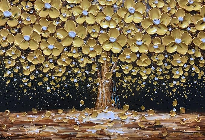 Art8YuQi Paintings - Contemporary Abstract Art Oil Painting On Canvas Texture 3D Golden Tree Gary Painting Handmade Artwork Picture Canvas Wall Art Modern Home Decor living room Ready to Hang