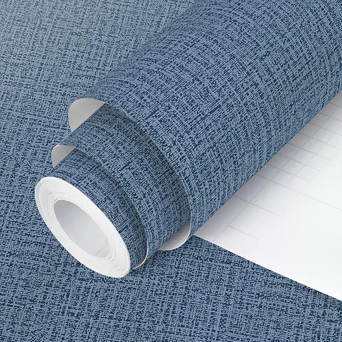 Blue Wallpaper Grasscloth Peel and Stick Wallpaper 17.7inch x 196.8inch Textured Wall Paper Stick and Peel Blue Contact Paper Grasscloth Faux Linen Removable Navy Waterproof Self Adhesive Vinyl