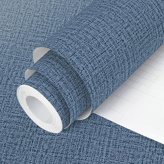 Blue Wallpaper Grasscloth Peel and Stick Wallpaper 17.7inch x 196.8inch Textured Wall Paper Stick and Peel Blue Contact Paper Grasscloth Faux Linen Removable Navy Waterproof Self Adhesive Vinyl