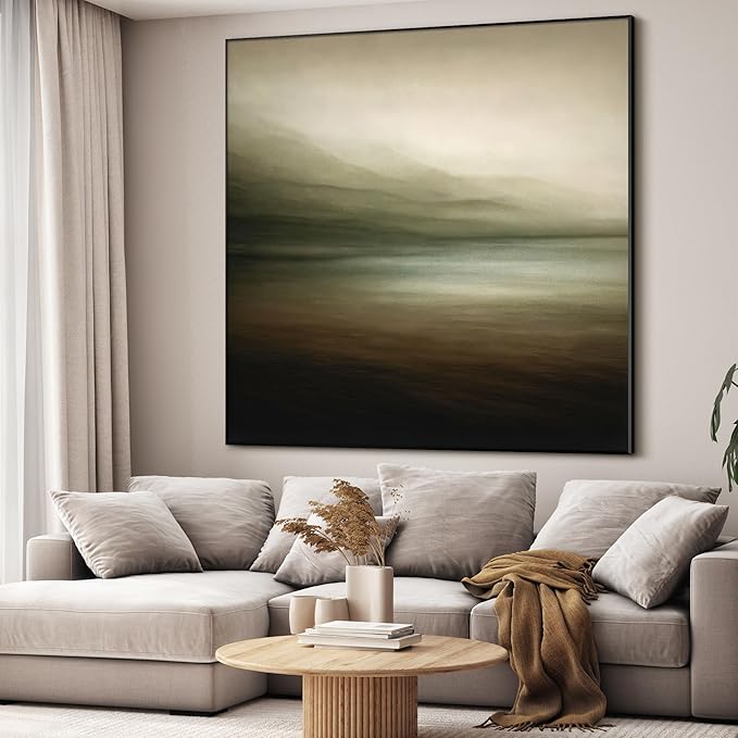 72"x72" XL Framed Wall Art - Tranquil Horizon Landscape Minimalist Misty Lake Scene (Frame Assembly Required)