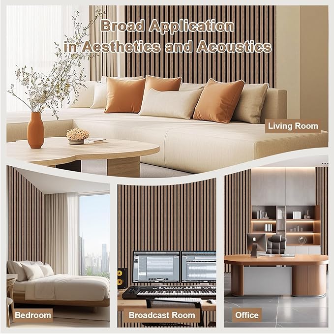 AKK-PANE Acoustic Wood Slat Wall Panels, 2-Piece 47.2"x23.6" 15.5ft²- 3D Textured Soundproof Wall & Ceiling, Sound Absorbing Panels for Interior Decor, Living Room,Bedroom (Dark Walnut)