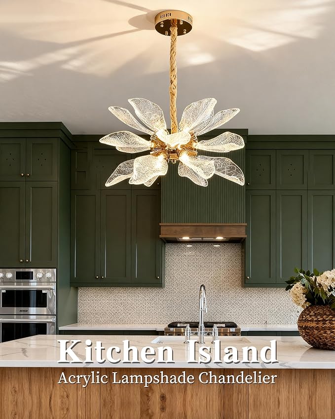 Modern Tree Branch Leaf Chandelier, 18-Light 25.59" Luxury Gold Pendant Lighting, LED 40W 3000K Warm White Chandeliers, Adjustable Height for Living Room, Dining Room, Bedroom, Kitchen Island