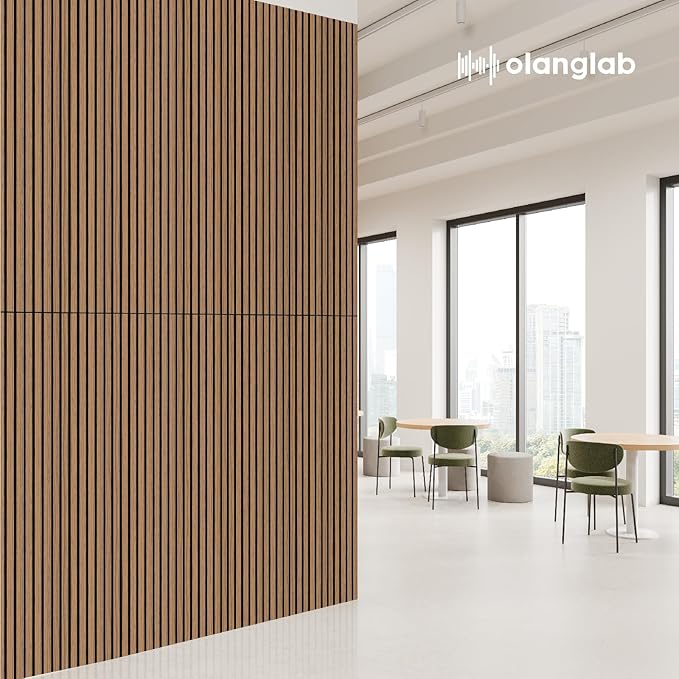 Olanglab Acoustic Wood Wall Panels 4 Pack, Sound Dampening Wood Slat Wall Panels 23.6" x 47.2", Cherry