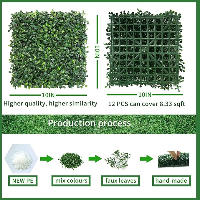 Artificial Grass Wall Panels Backdrop,10"x 10"(20Pcs) Faux Boxwood Panels for Outdoor Indoor Green Wall Decor,Party Wedding Garden Fence Decorations