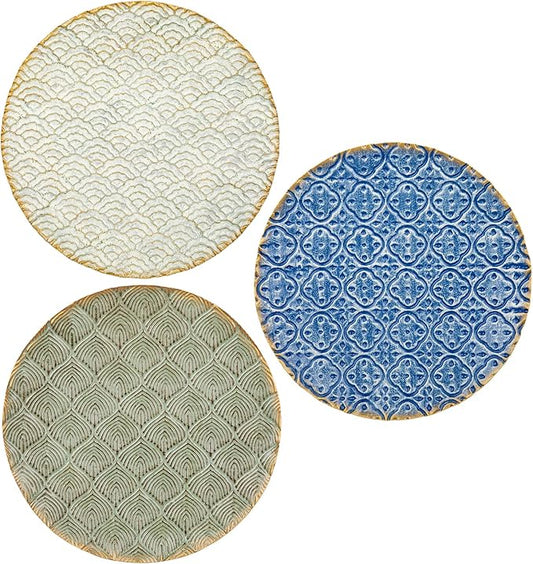 Briful 12" Wall Décor Pack of 3 Metal Blue White Washed Starbursts Radial Plate Wall Art Modern Accent Hanging Wall Decorations For Home Office Bedroom Or Living Room Wall Sculptures