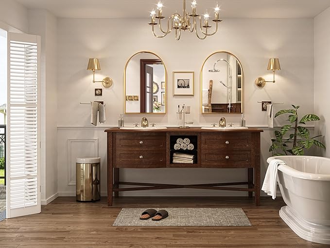 Brightify Arched Mirror, Arched Wall Mirror, 20 x 30 Inch Gold Arch Mirror, Metal Frame Gold Bathroom Mirror, Arched Top Bathroom Vanity Mirror for Living Room Bedroom Mantel Entryway Hallways