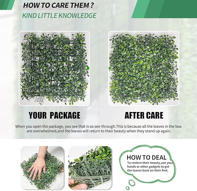 Artificial Grass Wall Panels, 12 PCS 10"x10" Boxwood Hedge Wall Panels with 100 Zip Ties, Boxwood Panels Backdrop for Outdoor Indoor Decorative Garden Fences Backyard Patio Privacy Hedge