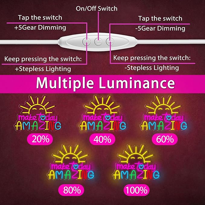 Make Today Amazing Neon Sign, Cool Sunrise Dimmable Neon Light Up Inspirational Slogan Boho Hanging Wall Art Decor LED Sign for Dormitory Room Cafe Club Wedding Gym Party Birthday Christmas Gift